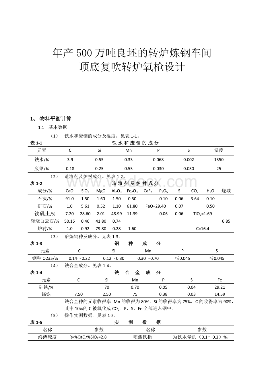 冶金专业课程设计模板.doc_第1页