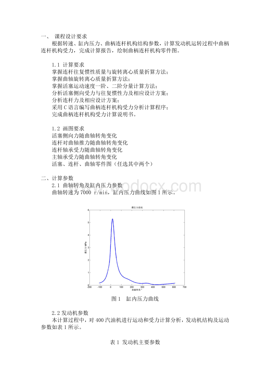 汽车设计课程设计计算说明书曲柄连杆机构受力分析.DOC_第1页