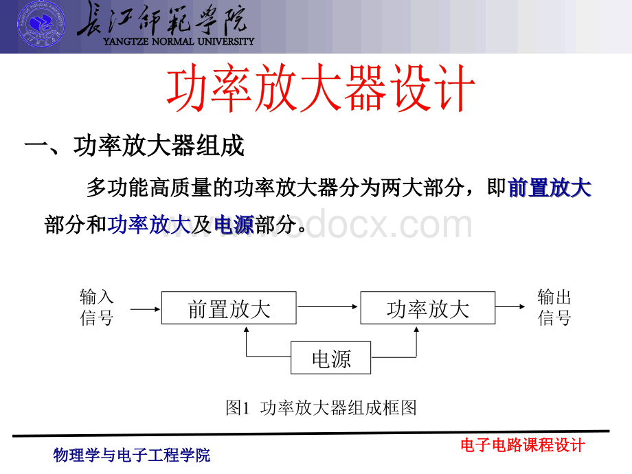 《电子电路课程设计》功放电路课件.ppt_第1页