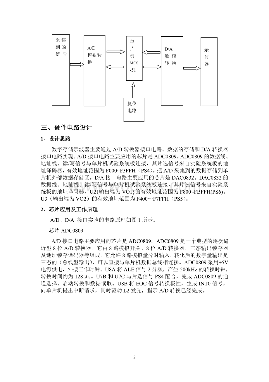 数字存储示波器设计微机接口课程设计报告.doc_第3页