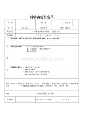 教科版三年级上册科学实验报告单.doc