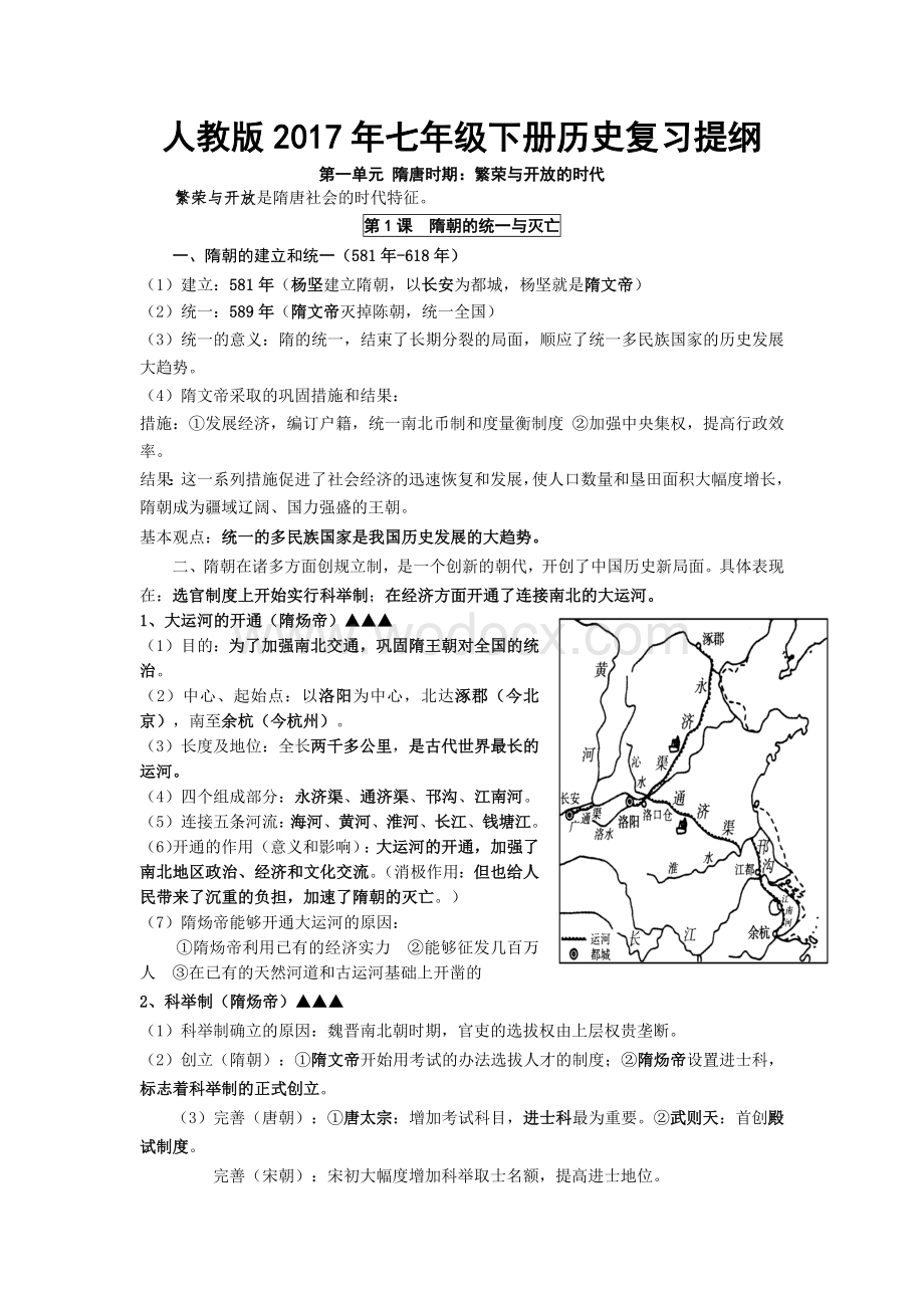 人教版七年级下册历史复习提纲.doc_第1页