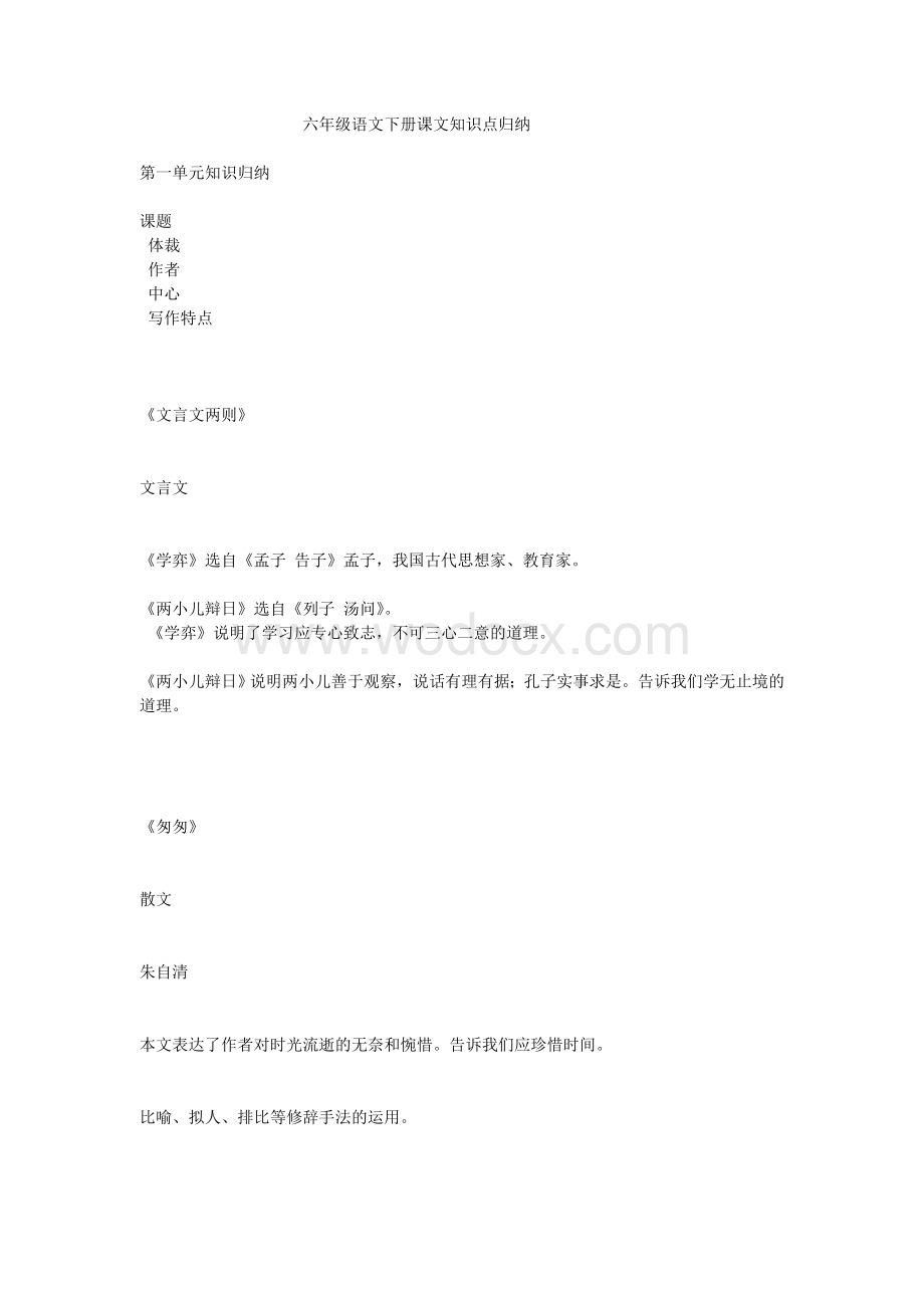 六年级语文下册课文知识点归纳.doc_第1页