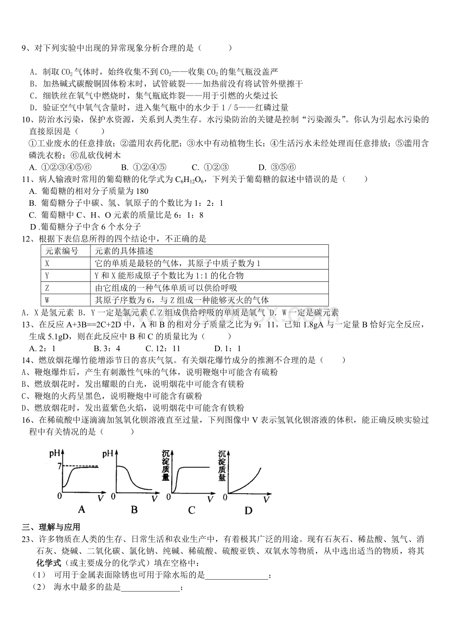 九级上册化学期末试题及答案.doc_第2页