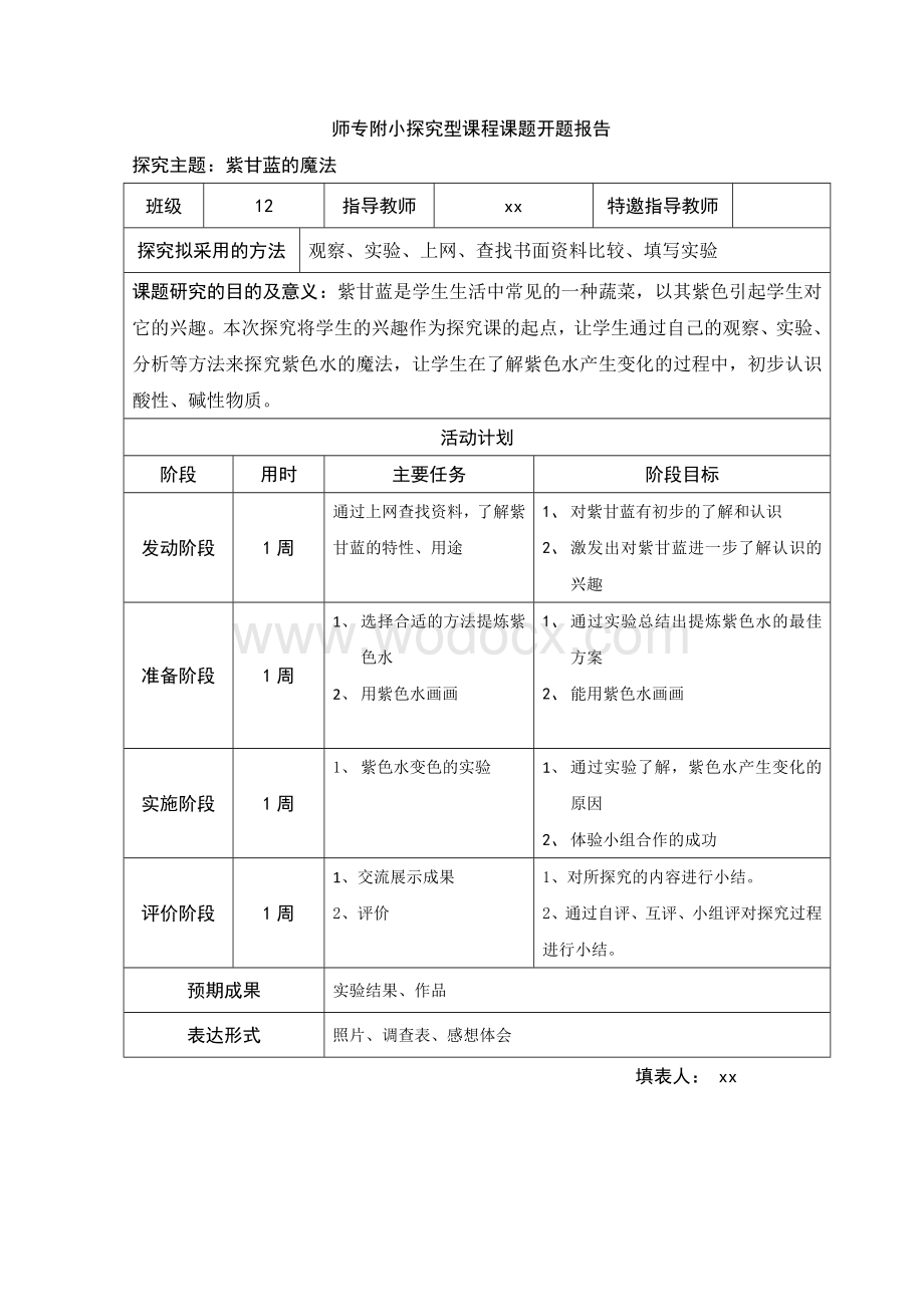 小学科学二年级探究型课程《紫甘蓝的魔法》研究性学习主题活动方案.doc_第1页