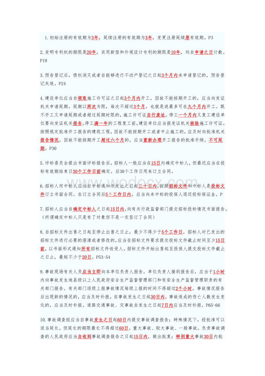 xx年一级建造师考试 建设工程法律法规 时间速记 总结版.doc_第1页