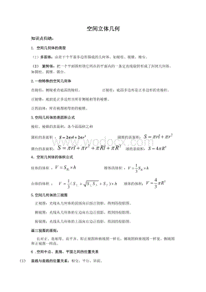 空间立体几何高考知识点总结及经典题目.docx