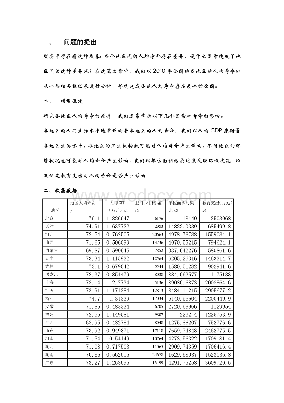 (作业)计量经济学论文(eviews分析)《影响我国人口预期寿命的可能因素分析》.doc_第1页