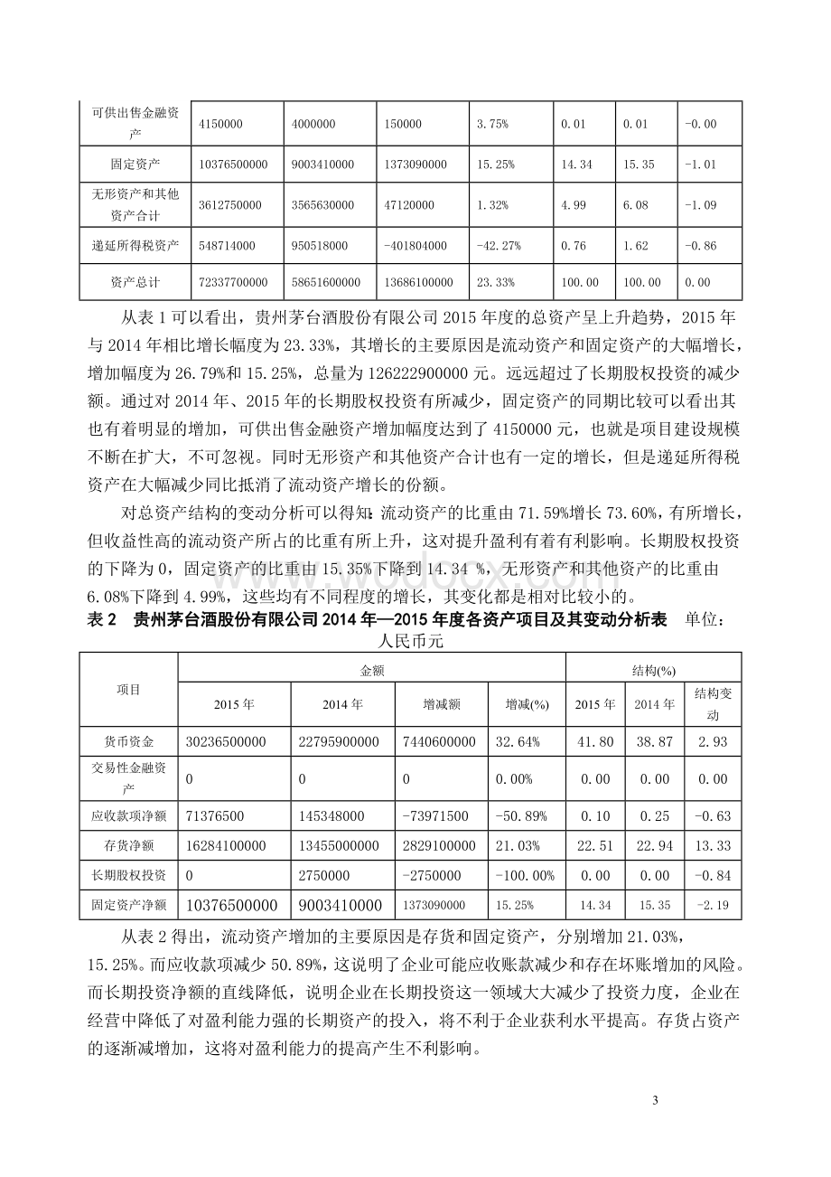 xxx酒股份有限公司2014-2015年度财务分析报告论文.doc_第3页