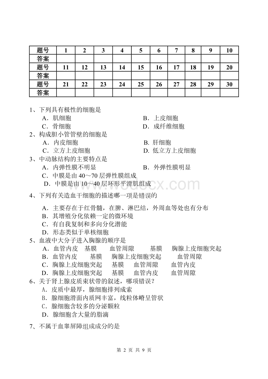 专升本临床医学《组织学与胚胎学》试题A.doc_第2页