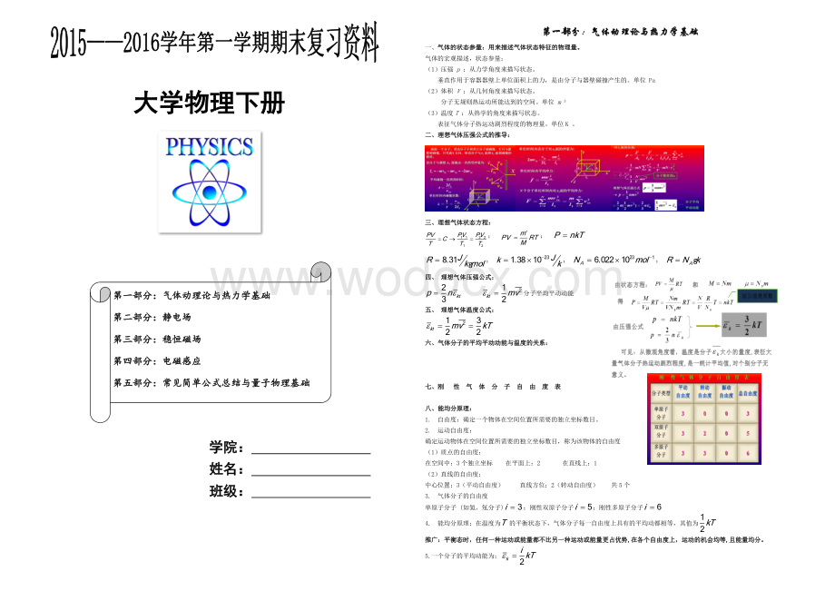 大学物理下册知识点总结(期末).doc_第1页