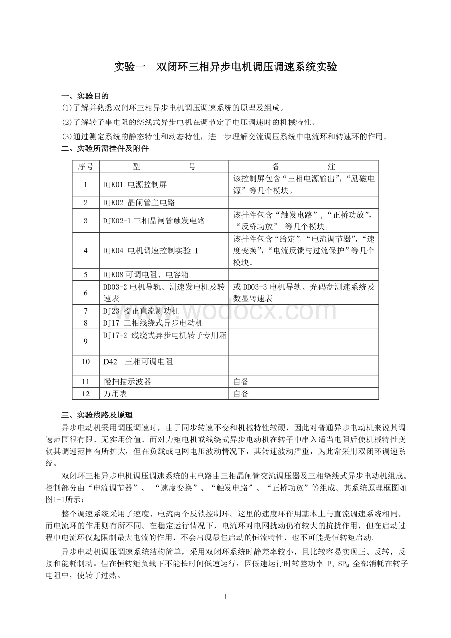 双闭环三相异步电机调压调速系统实验.doc_第1页