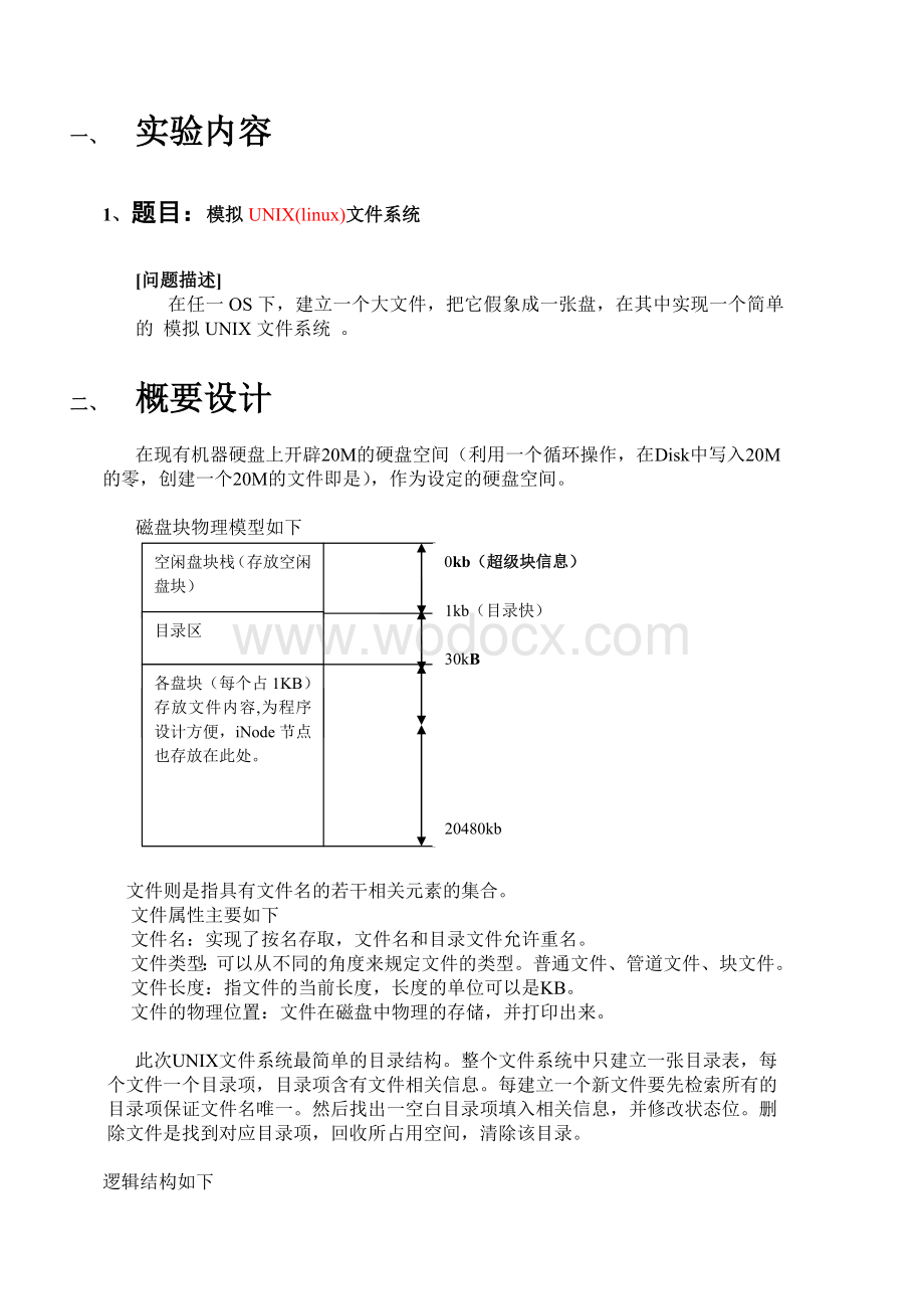 模拟UNIX(linux)文件系统.doc_第1页