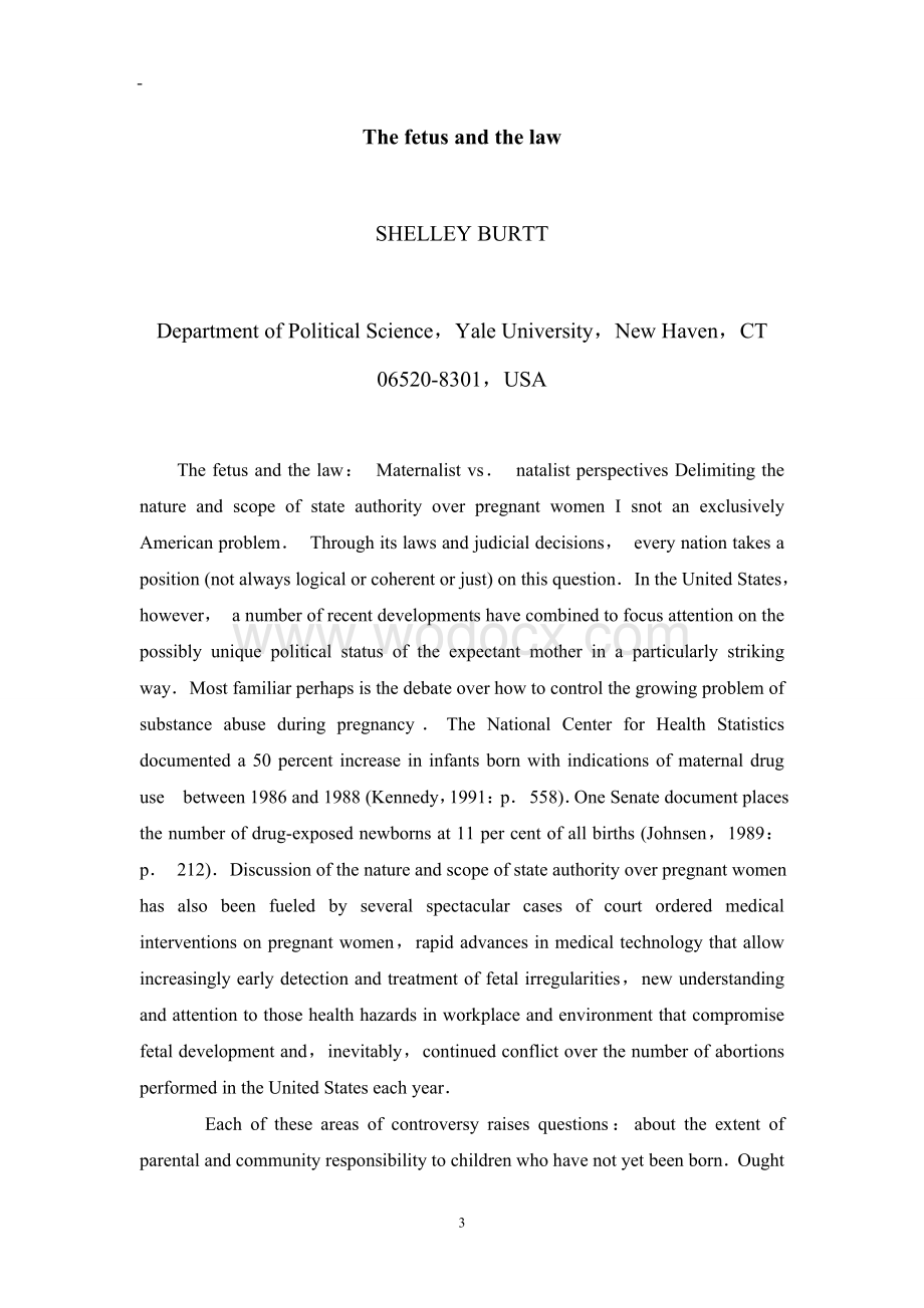 法学专业外文翻译简谈胎儿权利的法律保护.doc_第3页