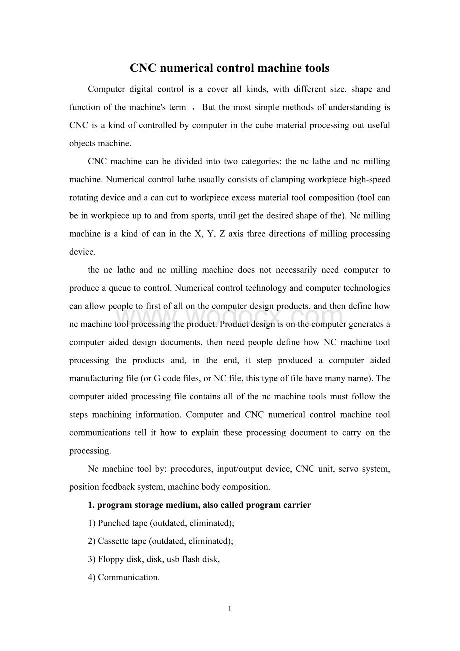 CNC numerical conrol machine ools中英文翻译(数控机床).doc_第1页