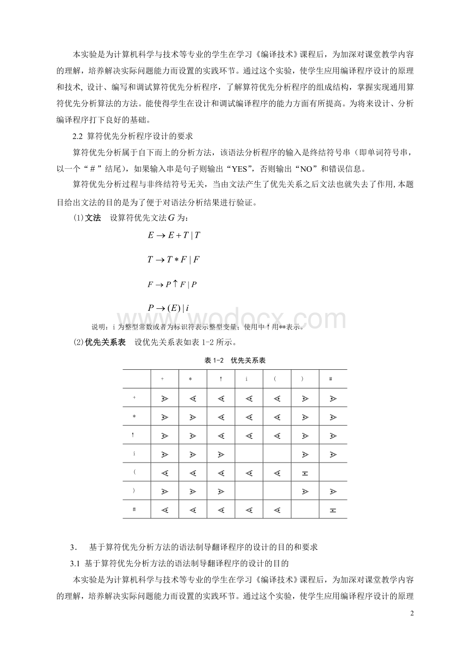 基于算符优先分析方法的语法制导翻译程序设计.doc_第2页