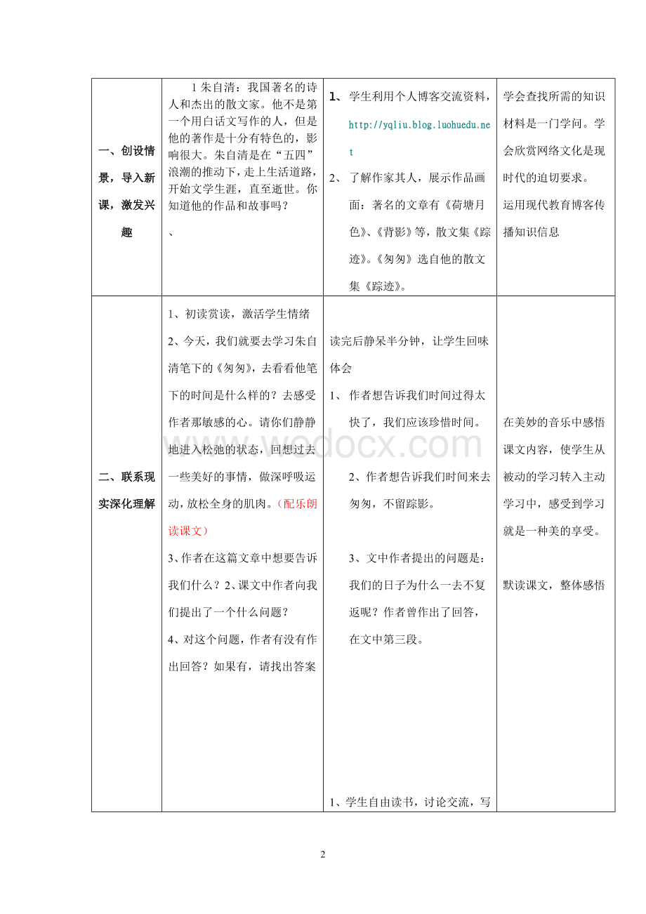 《匆匆》教学设计与多元智能发展教案设计.doc_第2页