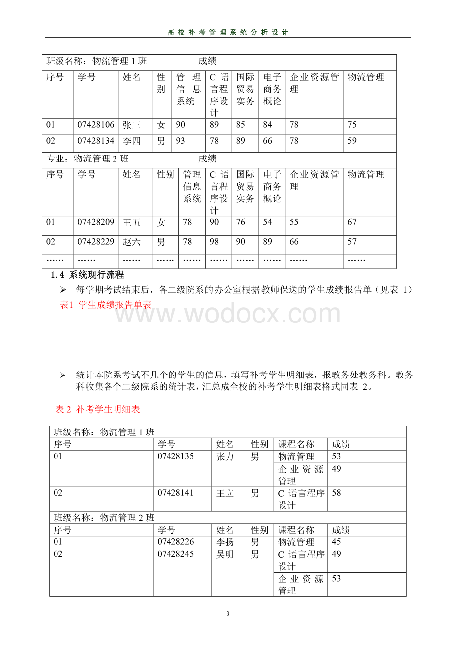 高校补考管理系统分析设计报告.doc_第3页