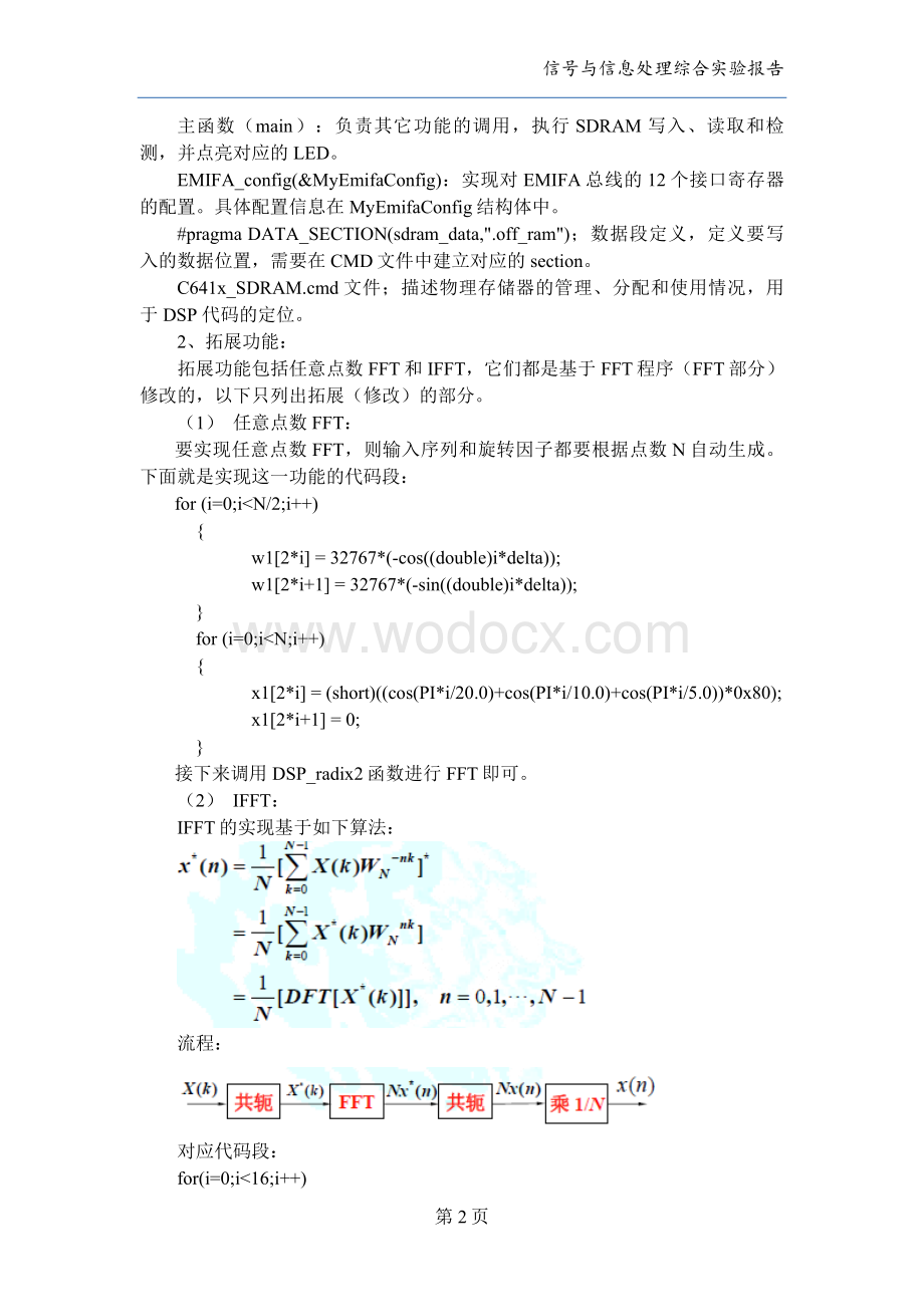 信号与信息处理综合实验报告DSP实验二报告（FFT实现）.doc_第2页