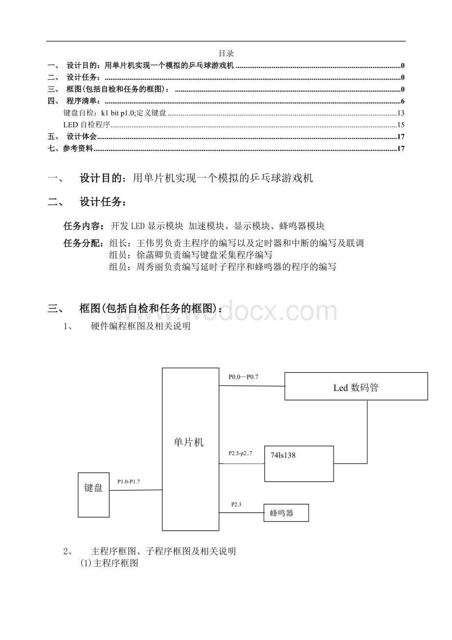 乒乓球游戏机单片机工程实践报告.doc_第1页