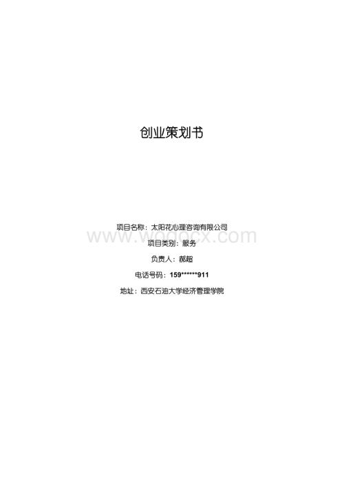 XX心理咨询有限公司创业策划书.doc