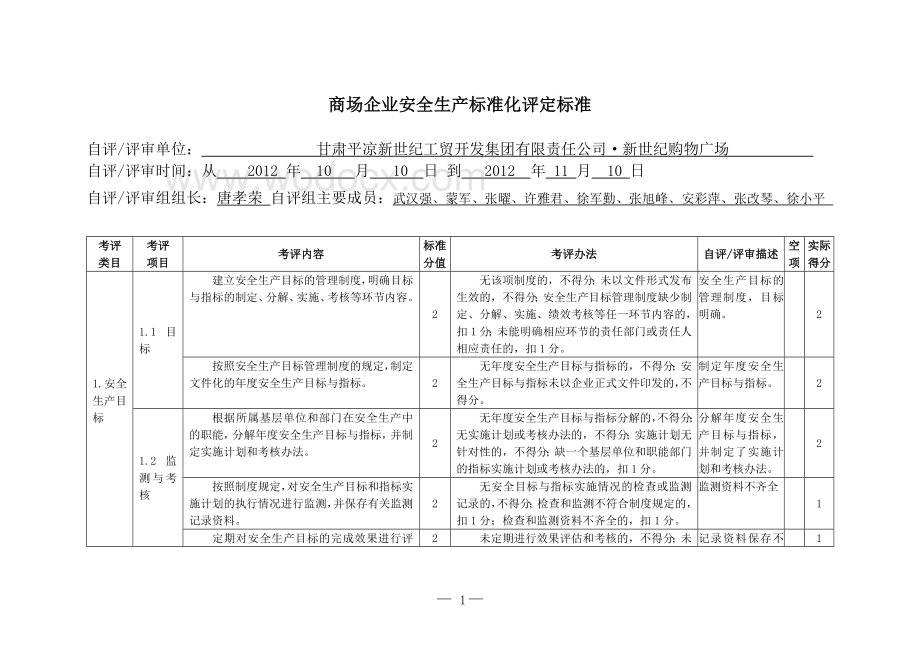 新世纪购物广场安全生产标准化评定标准(20121124).doc_第2页