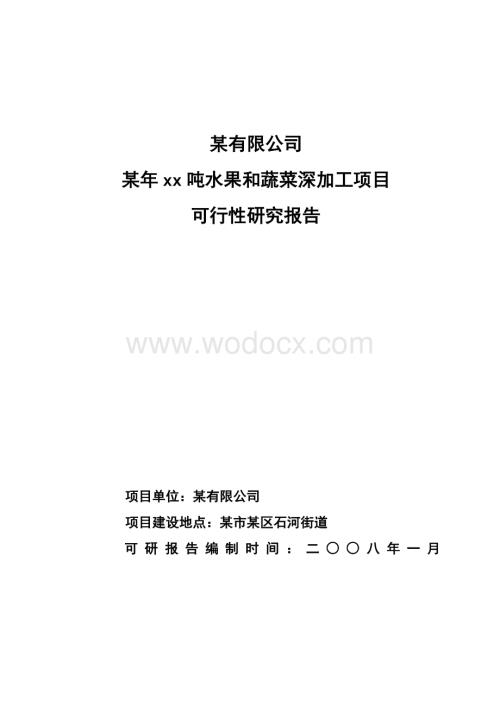 XX吨水果和蔬菜深加工项目可行性报告.doc