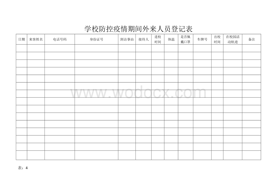 疫情防控期间外来人员登记表(1).docx_第1页