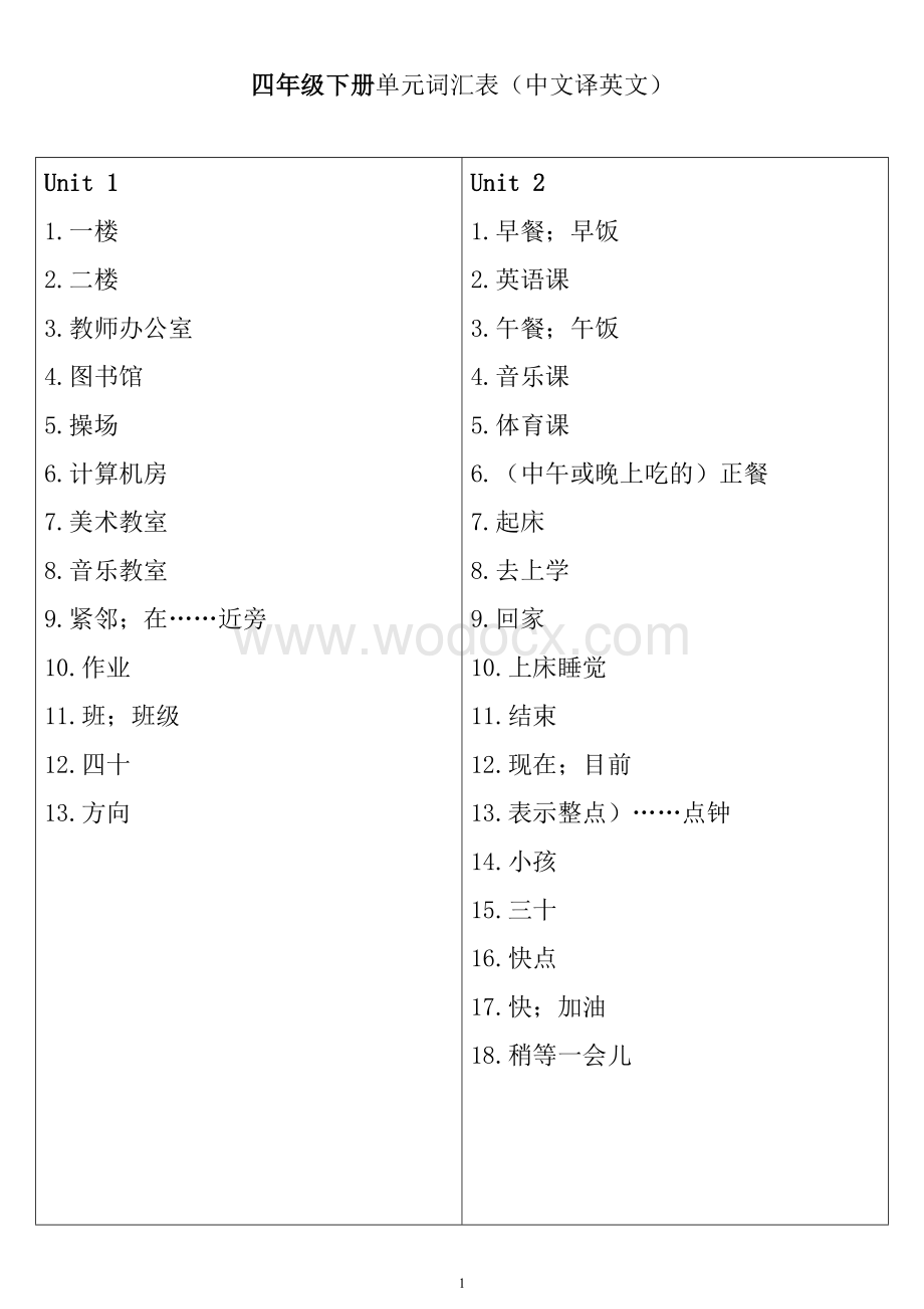 人教版四年级下册英语单词听写.doc_第1页