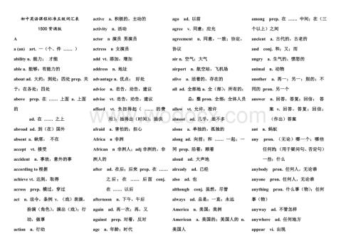 初中英语课程标准五级词汇表1500.doc