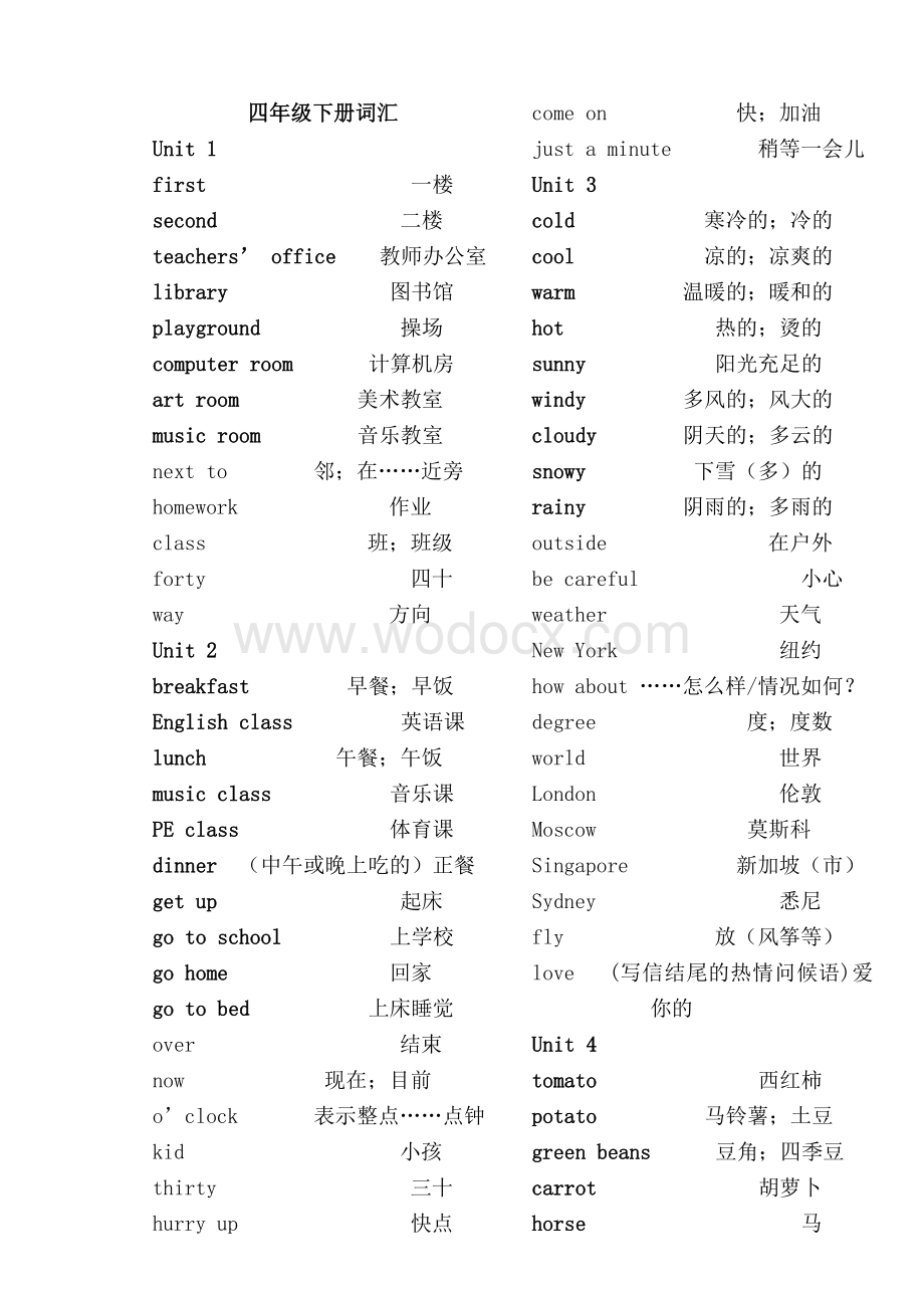 人教版-小学四年级-下册-英语单词英汉对照表资料整理.doc_第1页