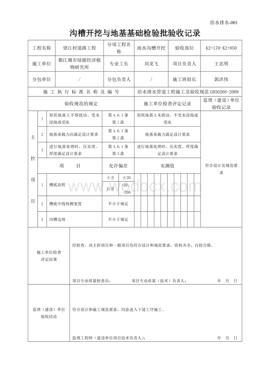 给水排水工程表格.doc_第1页