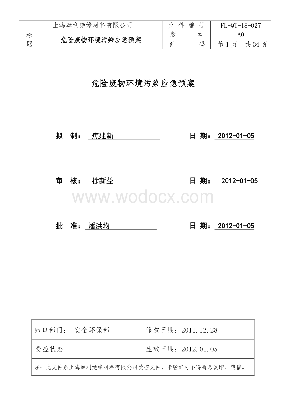 危险废物污染环境应急预案.doc_第1页