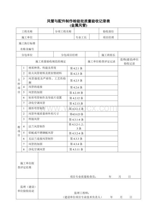 通风及空调工程检验批质量验收记录表.doc