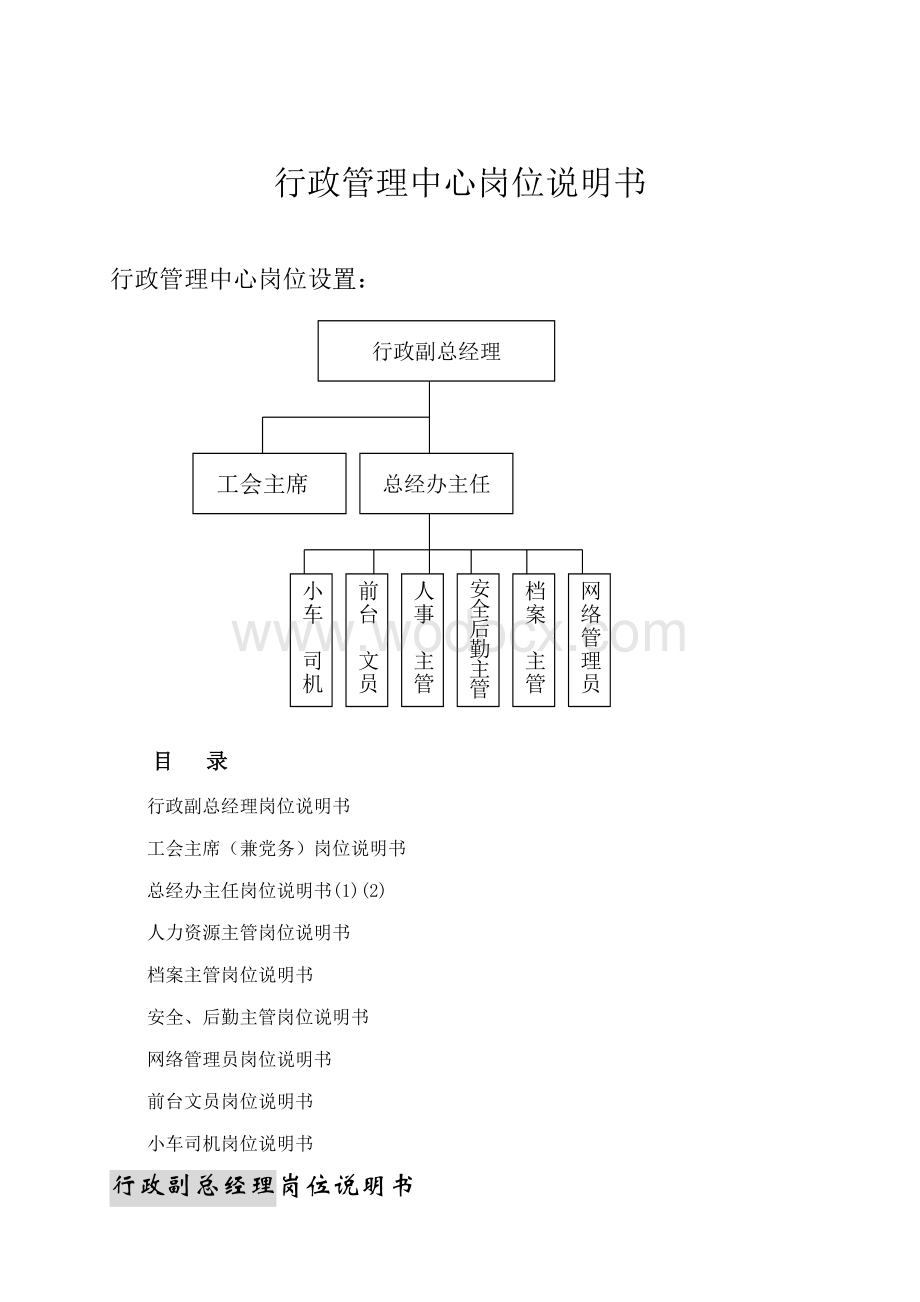 行政管理中心岗位说明书.doc_第1页