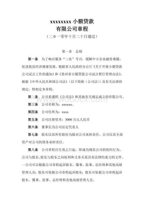 小额贷款公司章程.doc