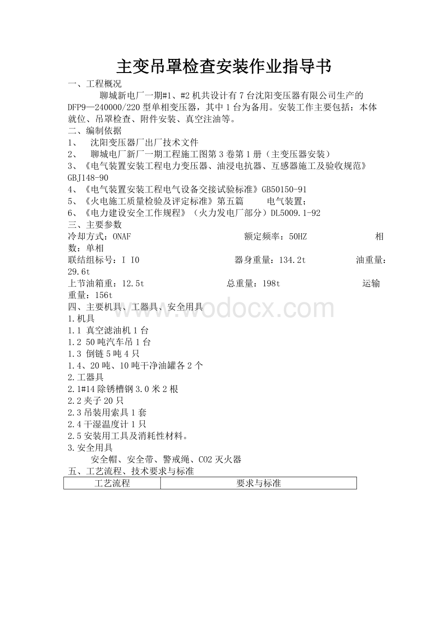 主变吊罩检查安装作业指导书.doc_第1页