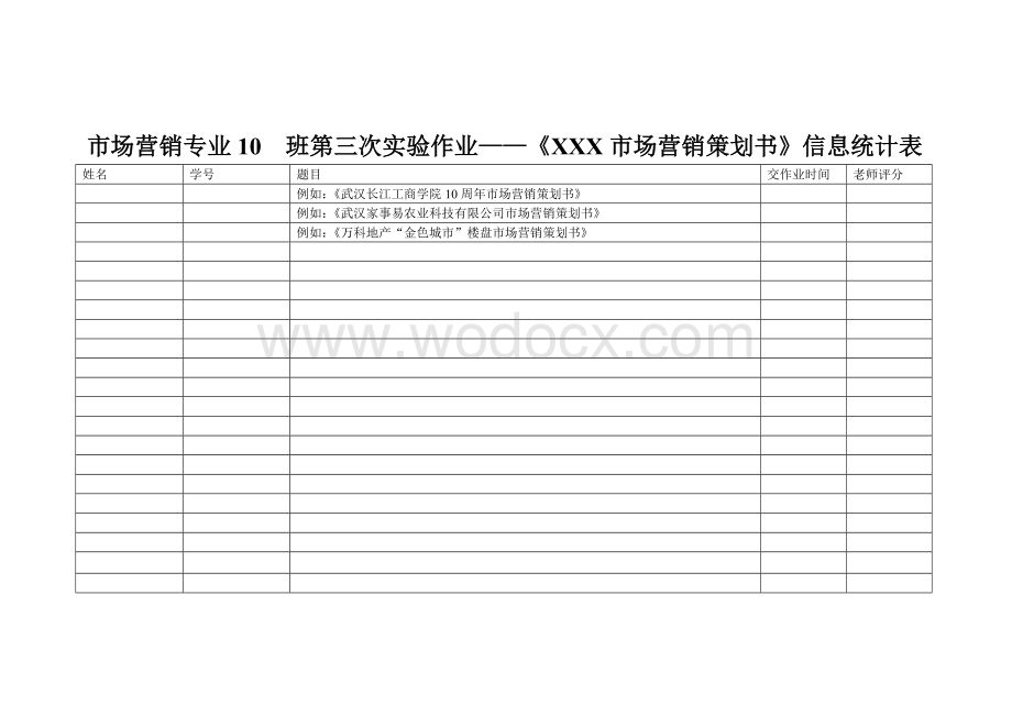 《XXX市场营销策划书》信息统计表.doc_第1页