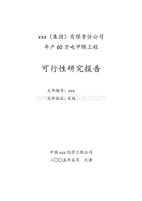 xxx（集团）有限责任公司年产60万吨甲醇工程可行性研究报告.doc