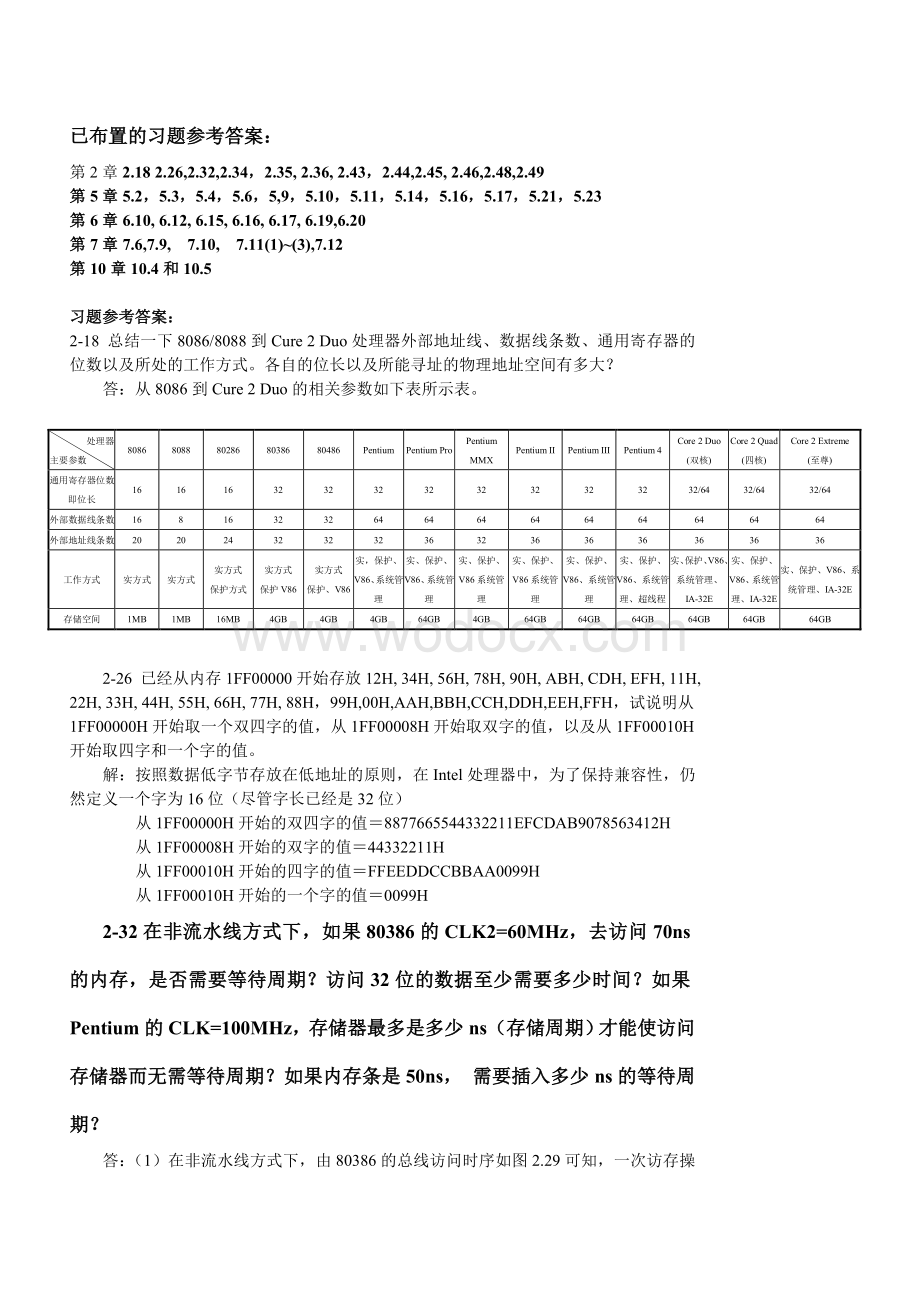 《微机原理与接口技术》课程课堂布置的习题参考答案(201212).doc_第1页