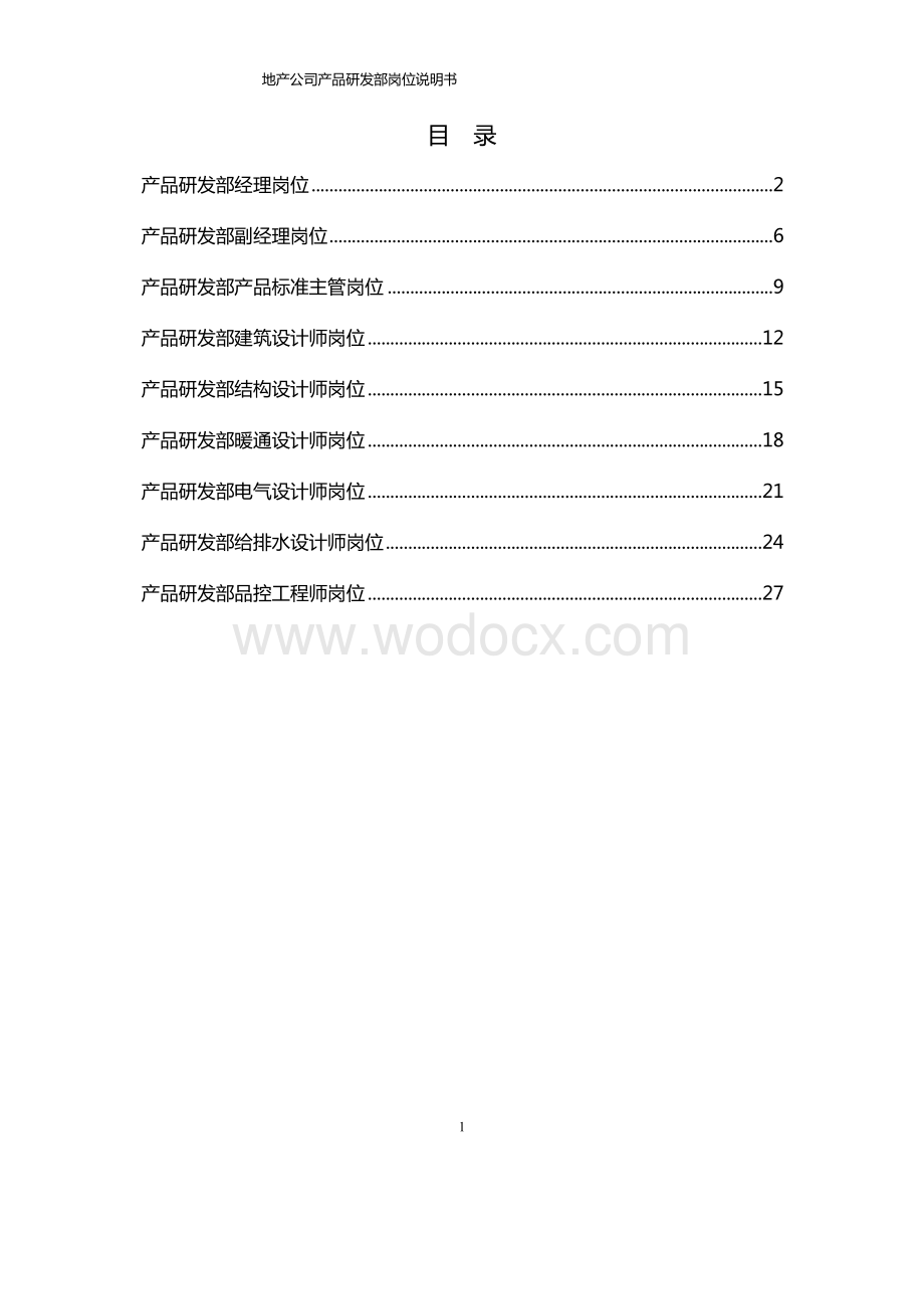 大型房地产集团公司产品研发部岗位说明书.docx_第1页