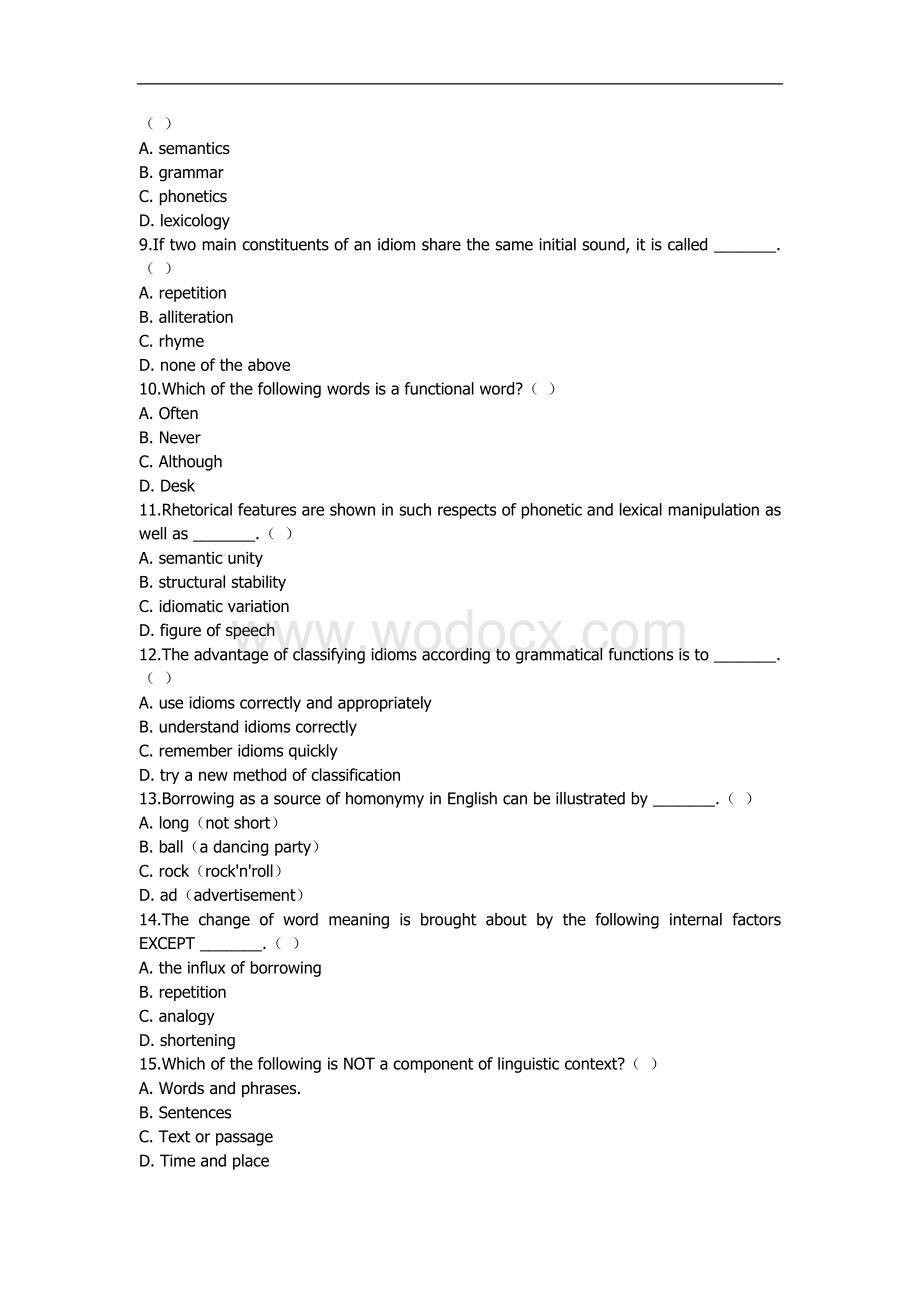 历年全国自考英语词汇学试题及参考答案.doc_第2页