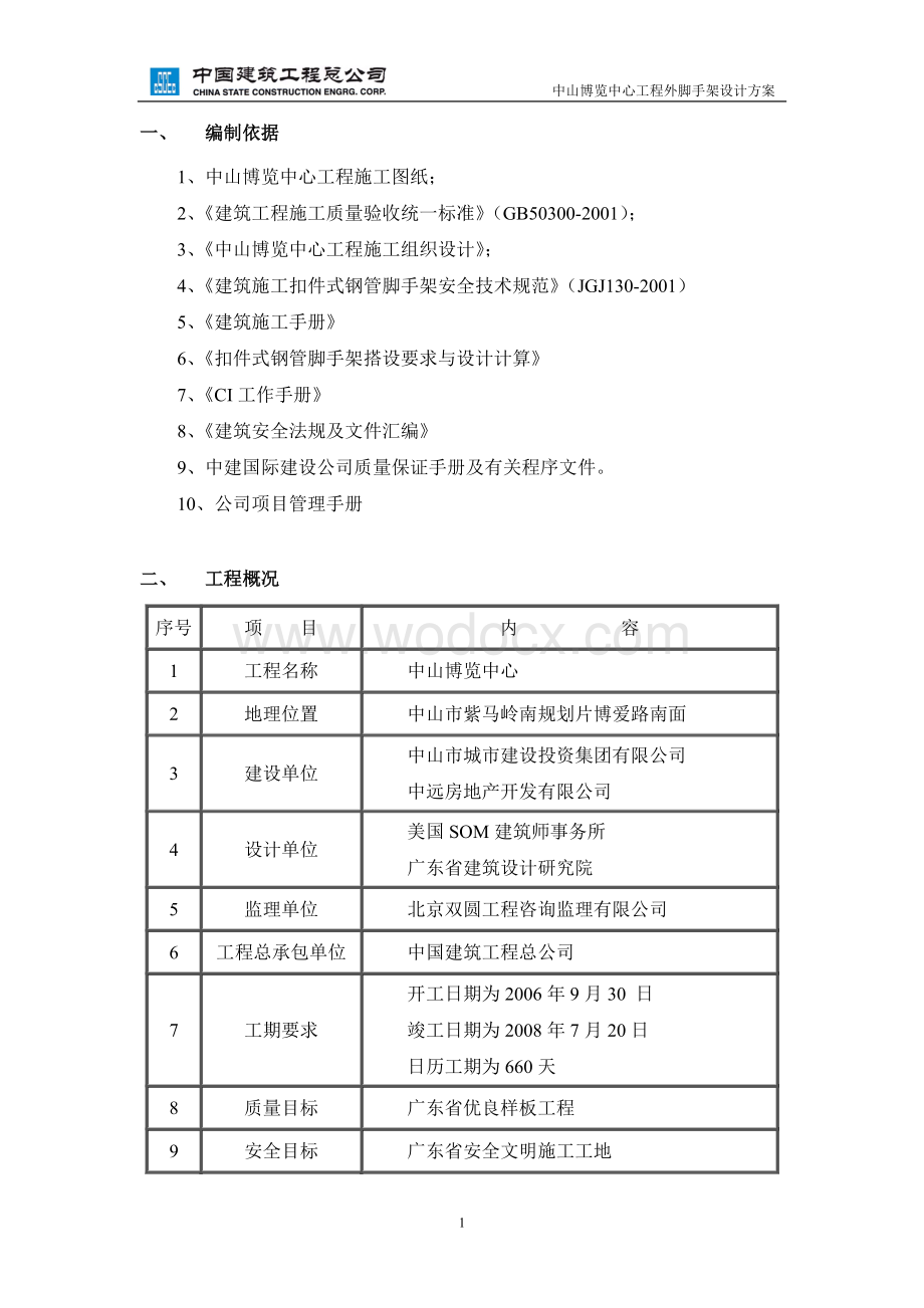 博览中心工程外脚手架设计方案.doc_第1页