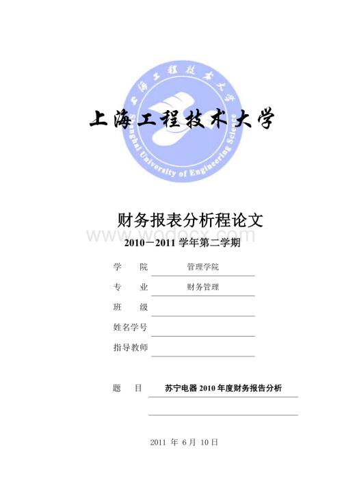 苏宁电器2010年度财务报告分析财务报表分析程论文.doc