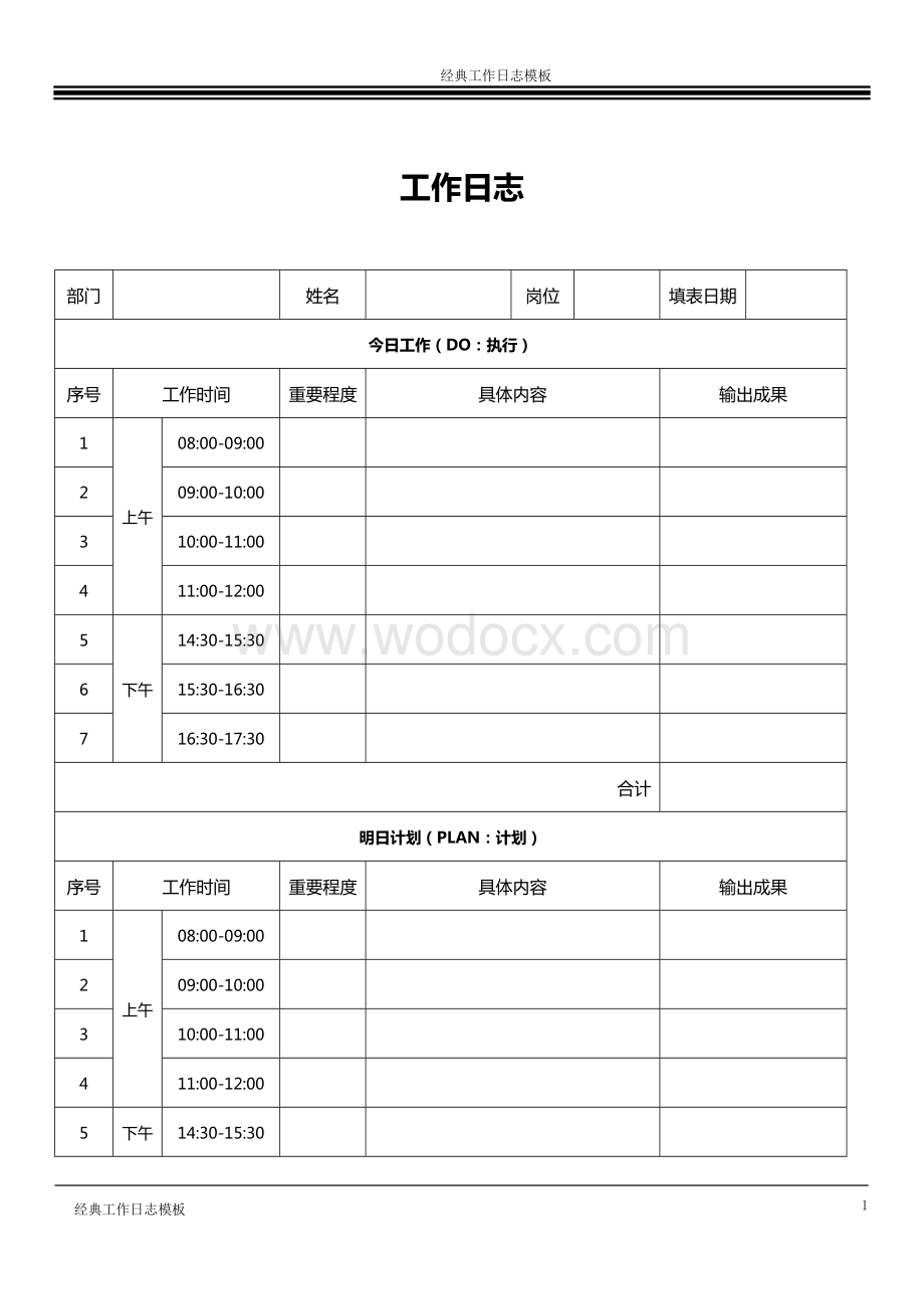 工作日志模板完整版.doc_第1页