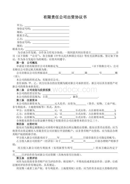 有限责任公司股东出资协议书.doc