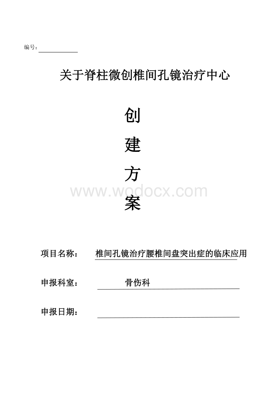 关于脊柱微创椎间孔镜治疗中心创建方案.doc_第1页