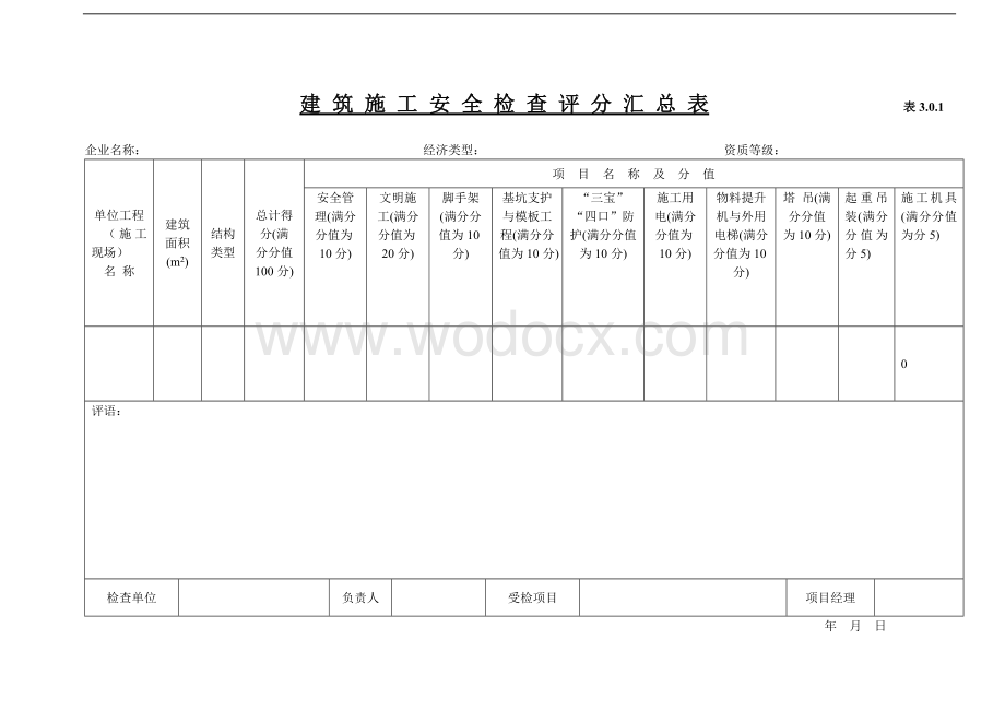 JGJ59—99《建筑施工安全检查标准》全套表格.doc_第1页