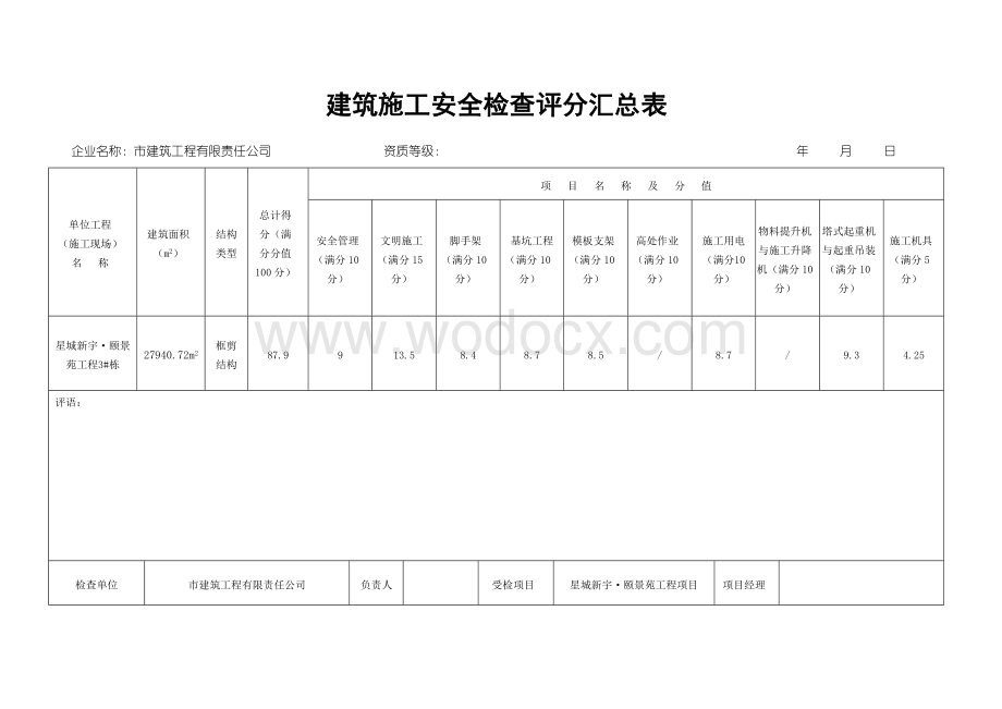 JGJ59-2011建筑施工安全检查标准评分表(全套).doc_第1页