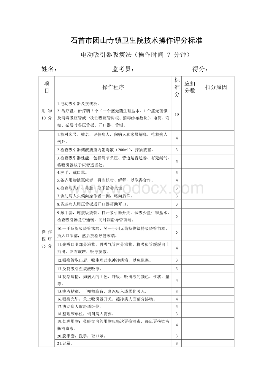 电动吸引器吸痰法操作评分标准.doc_第1页